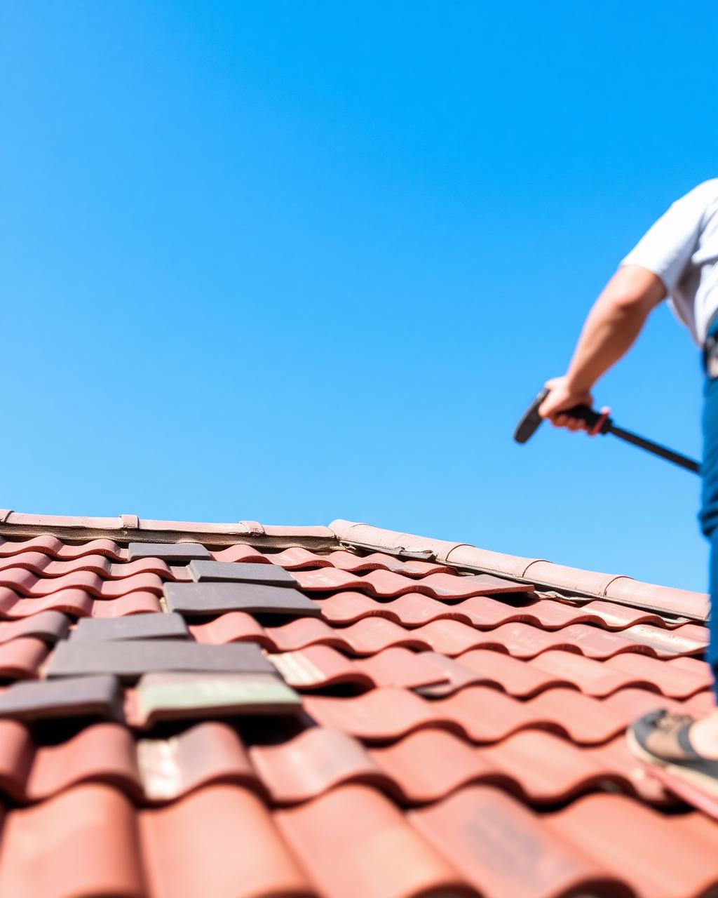Tiled roof being repaired with replacement tiles